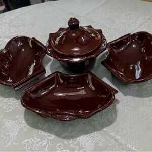 Vintage Hull Brown Drip Relish Serving Set